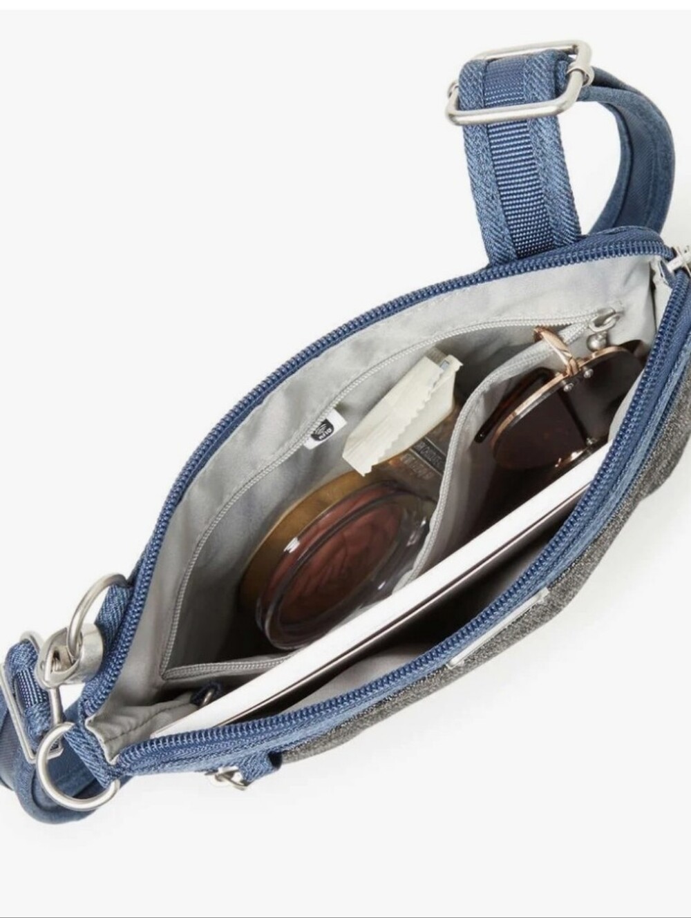Baggallini Slim Crossbody Anti Theft Blue Grey NEW - Picture 7 of 13
